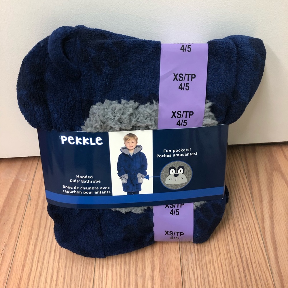 Pekkle | Kid's Hooded Bath Robe | Navy & Grey | Size XSmall